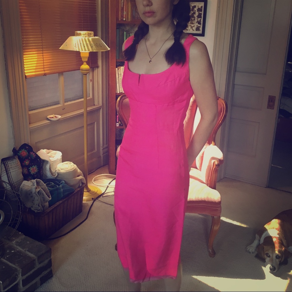 Vintage handmade bright pink midi dress